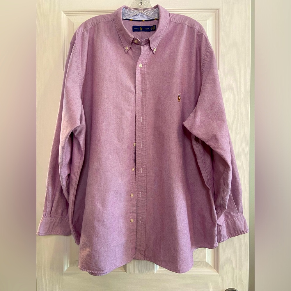 Ralph Lauren Cotton Men Button Up Shirt Long Sleeve 2XB Big Mauve W/ Pony Logo